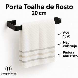 Porta Toalha de Rosto 20cm Aço Preto Fosco | Com Parafusos | 1un, 2un ou Kit Lavabo 3 Peças em Oferta na Shopee