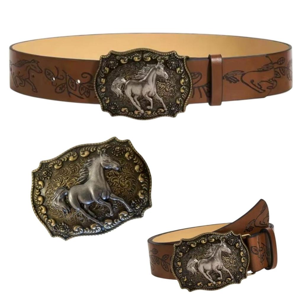 Cinto Decorado com Fivela Cavalo Estilo e Personalidade
