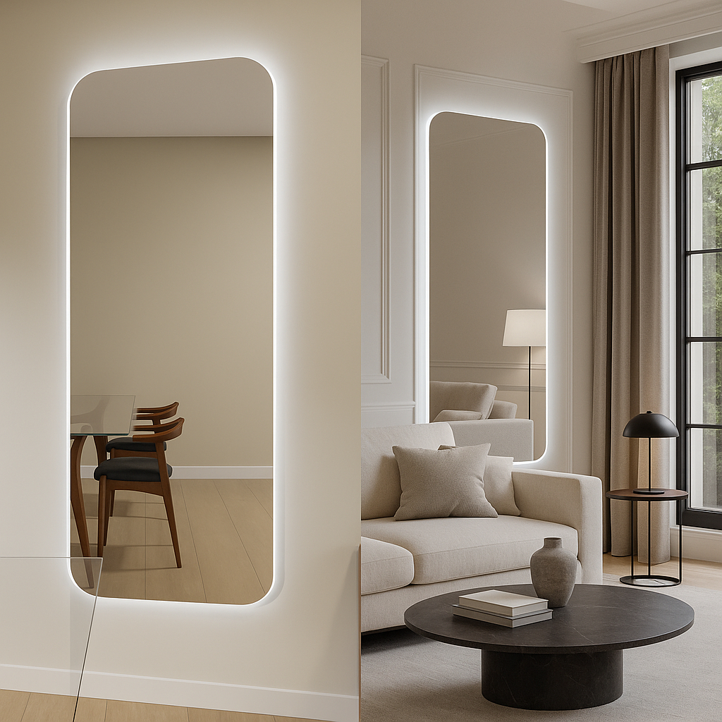 Espelho Grande Retangular Led Quente 3000K Neutro 4000k Frio 6000k Sem Moldura Corpo Inteiro Banheiro Hall Bivolt em Oferta na Shopee