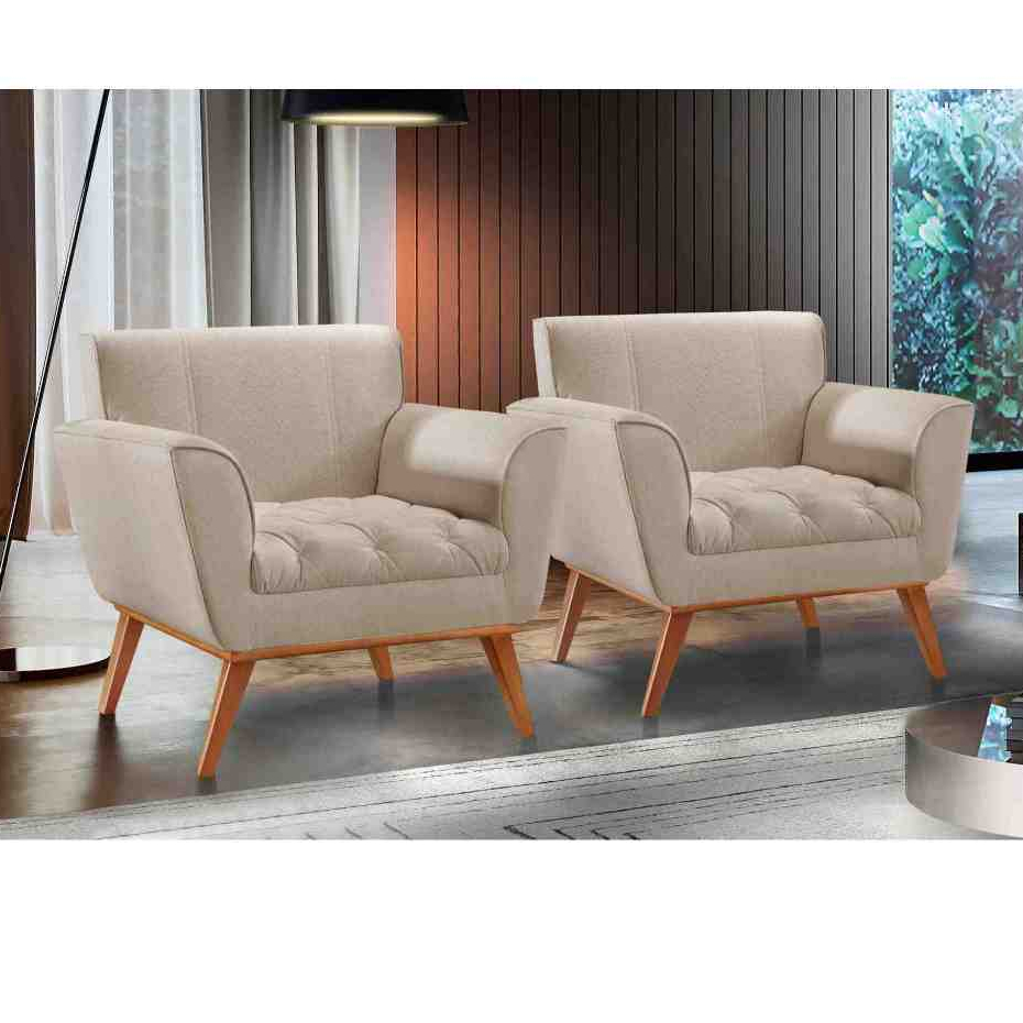 Conjunto - 2 Poltronas Lise Luxo Madeira Maciça Castellar em Oferta na Shopee