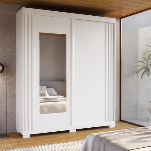 Guarda-Roupa Casal Áustria 2 Portas de Correr Ripado com Espelho e 3 Gavetas 100% MDF - Linha Mobília
