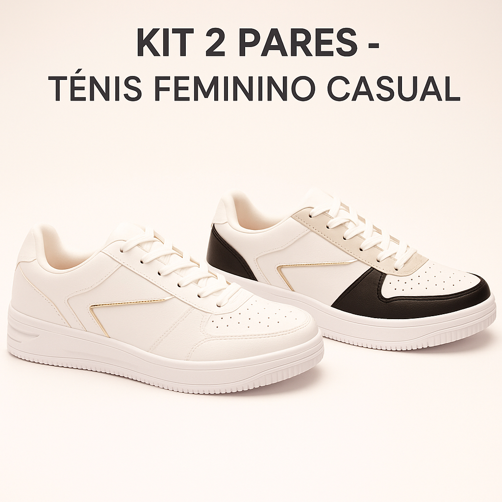 Kit 2 Pares Tênis Casual Feminino Solado Alto Minimalista Elegante Versátil-Promoção Envio Imediato