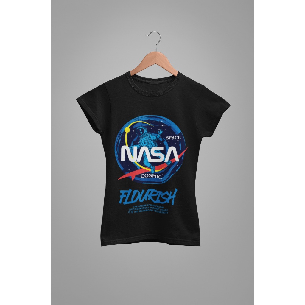 Baby Tee Y2K Feminina- Estampa Nasa, Conforto Elástico e Versátil para Primavera/Verão/Outono