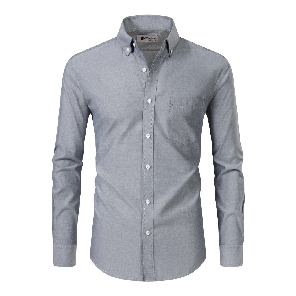 Camisa Masculina de Manga Longa em Oxford Lisa Casual e Social com Bolso Versátil