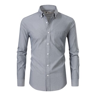 Camisa Masculina de Manga Longa em Oxford Lisa Casual e Social com Bolso Versátil