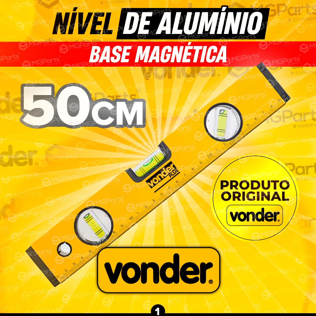 Nível de Alumínio Magnético 50cm Vonder Plus Profissional 3 Bolhas Régua Prumo Obras Construção em Oferta na Shopee