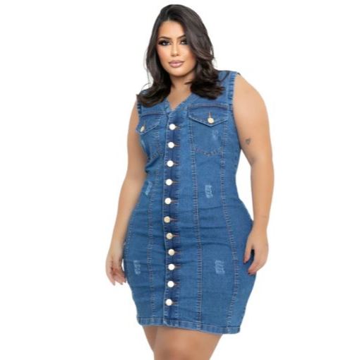 Vestido feminino Plus Size com bolsos Pequenos Defeitos