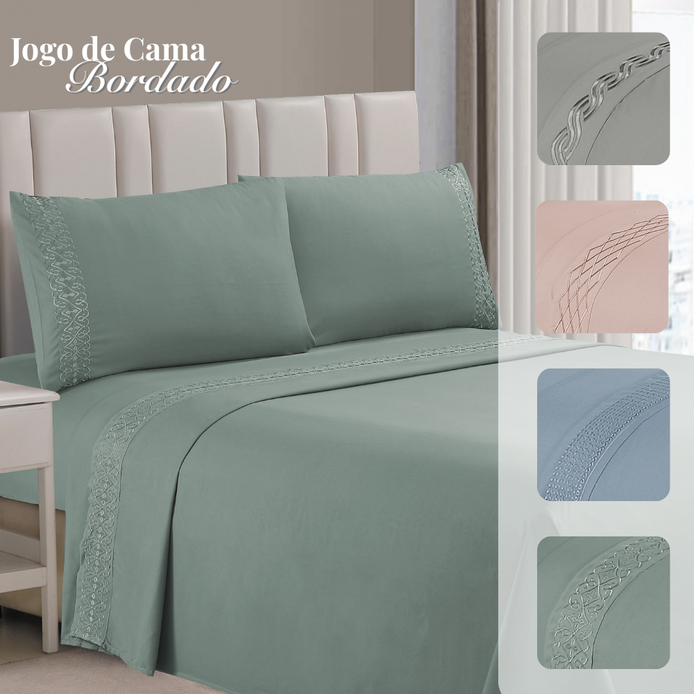 Jogo de Cama Lençol Casal 4 Peças Flora Bordado Várias Cores Toque Macio Habitat em Oferta na Shopee
