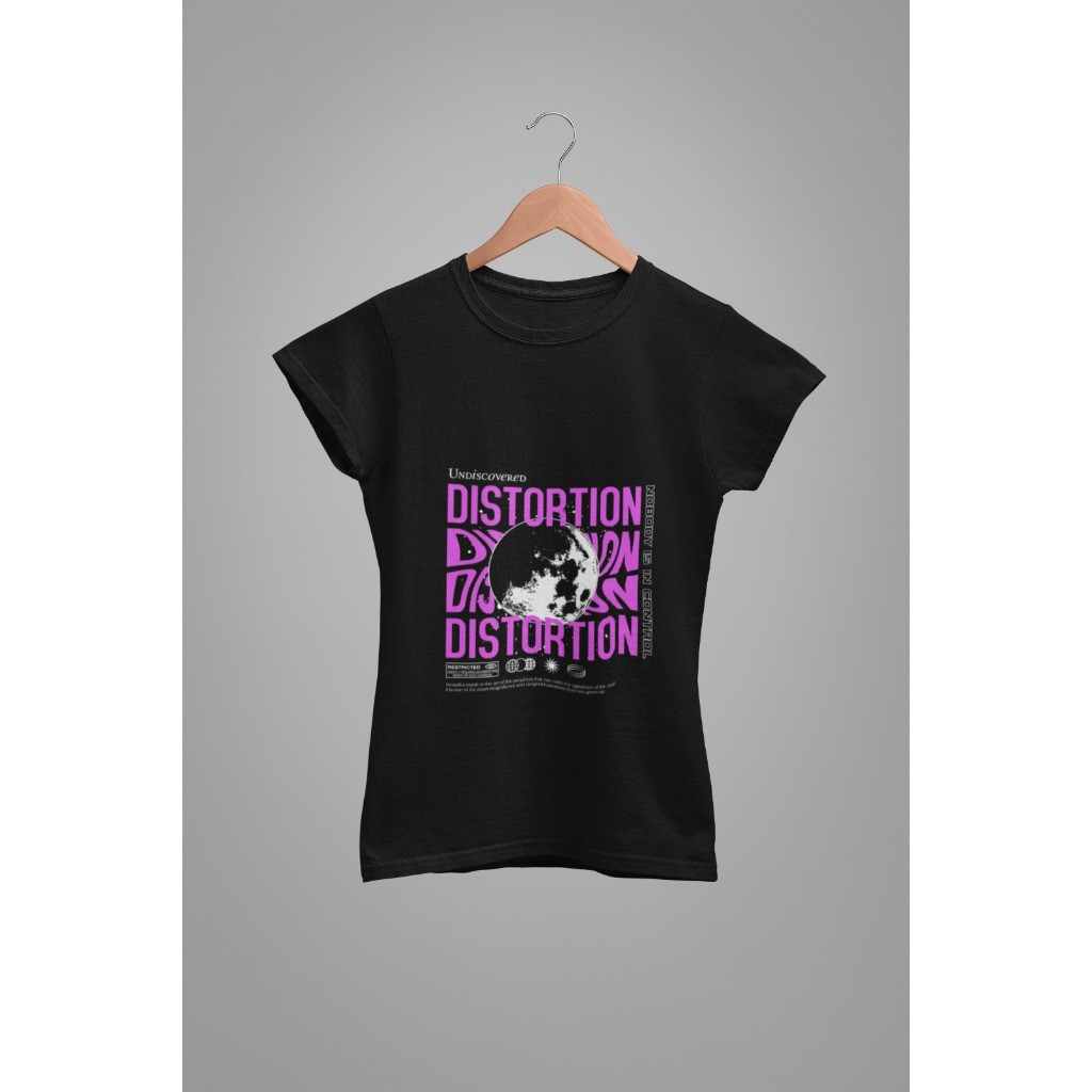 Baby Tee Y2K Feminina- Estampa Distortion, Conforto Elástico e Versátil para Primavera/Verão/Outono