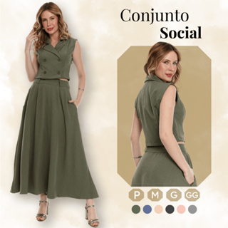 Conjunto Feminino Saia Longa e Colete Elegante Look Moderno e Chic em Oferta na Shopee