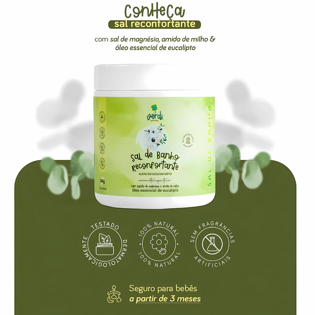 Sal de Banho Relaxante Bebe Descongestionante Alívio Sintomas Gripe Verdi Natural infantil Reconfortante