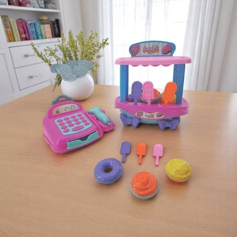 Kit Caixa Brinquedo Infantil Caixa Registradora com Sorveteira Lojinha Educativa Mercado