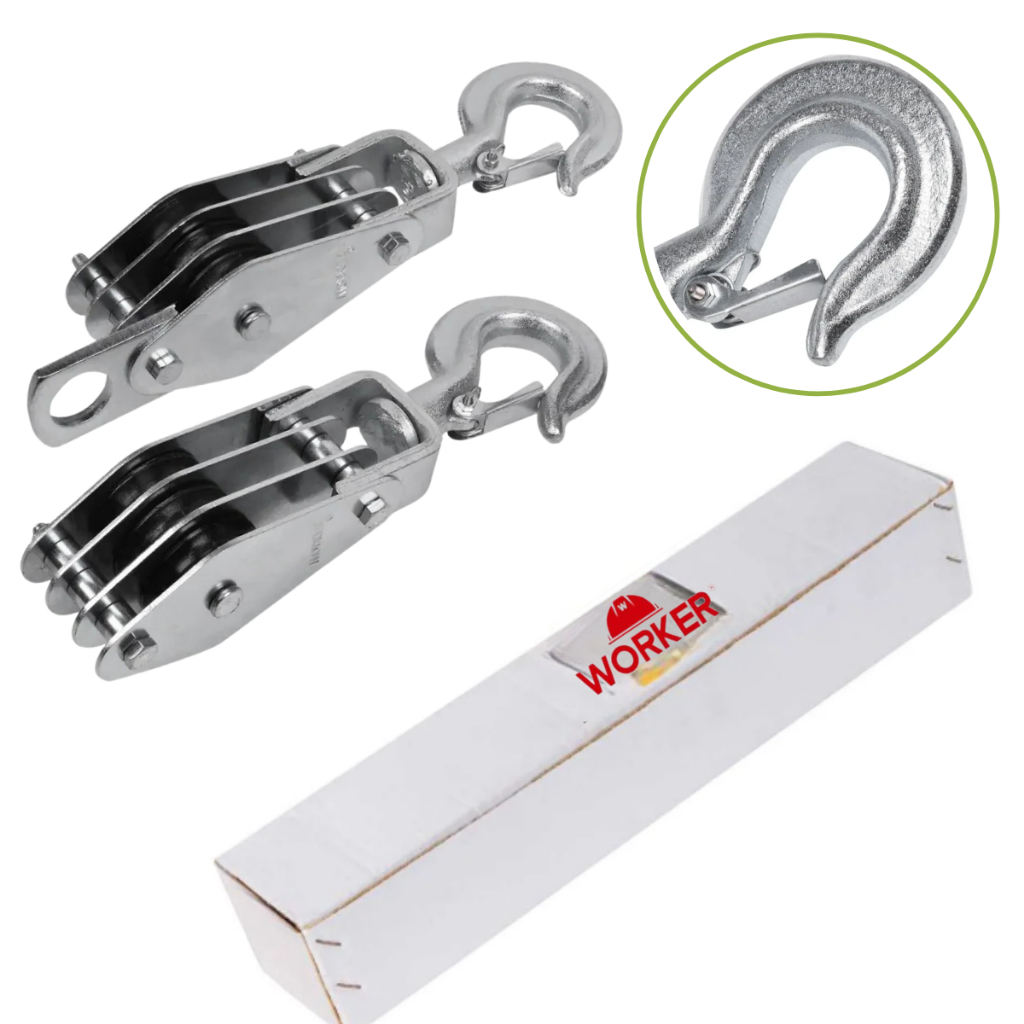 Moitão Worker Triplo 3 Roldanas –Talha manual 45mm 650kg Para Elevação e Transporte de Cargas