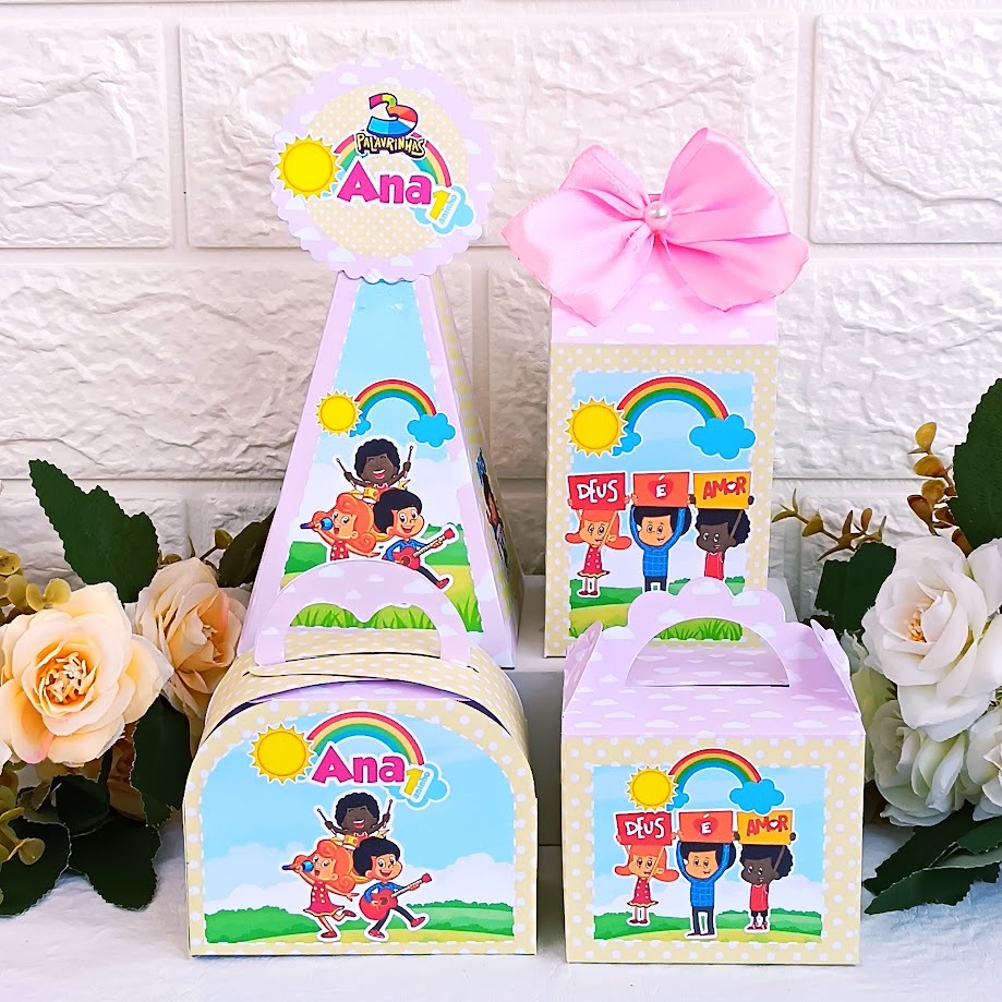 PEGUE E MONTE  Kit Festa Lembrancinhas Personalizadas 3 Palavrinhas Menina Caixas Para Decoração De Aniversário