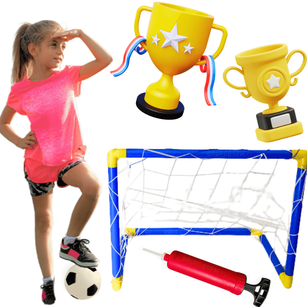 Brinquedo Trave Gol com rede Futsal futebol campo quadra handball + bolinha bomba de ar encher bola