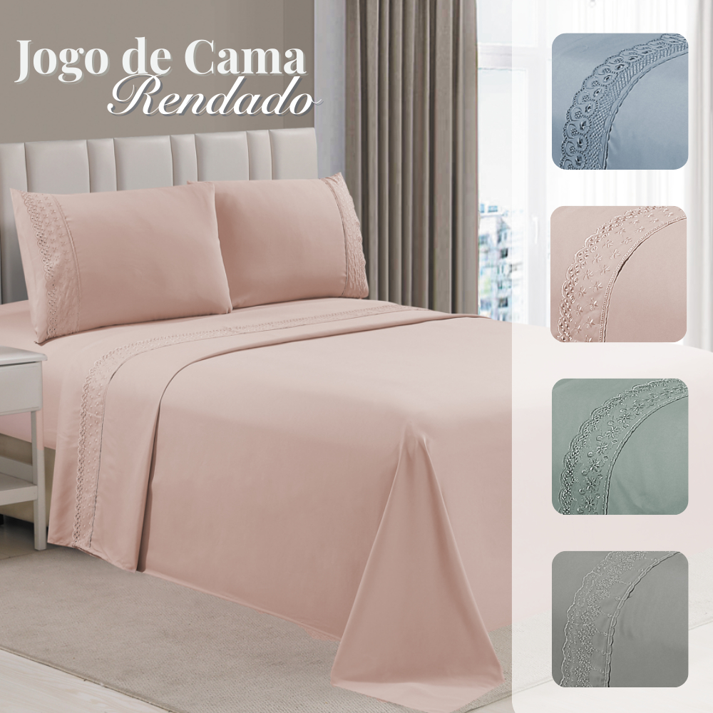 Jogo De Cama 4 Peças Casal Queen King Flora Renda Com Lençol e Fronha Super Macio Habitat