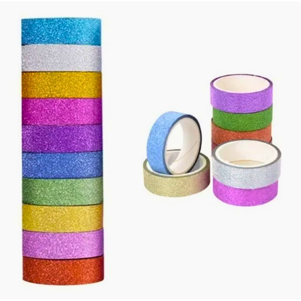 Kit Com 10 Fitas Adesivas Com Glitter 3 Metros Cada Cor em Oferta na Shopee