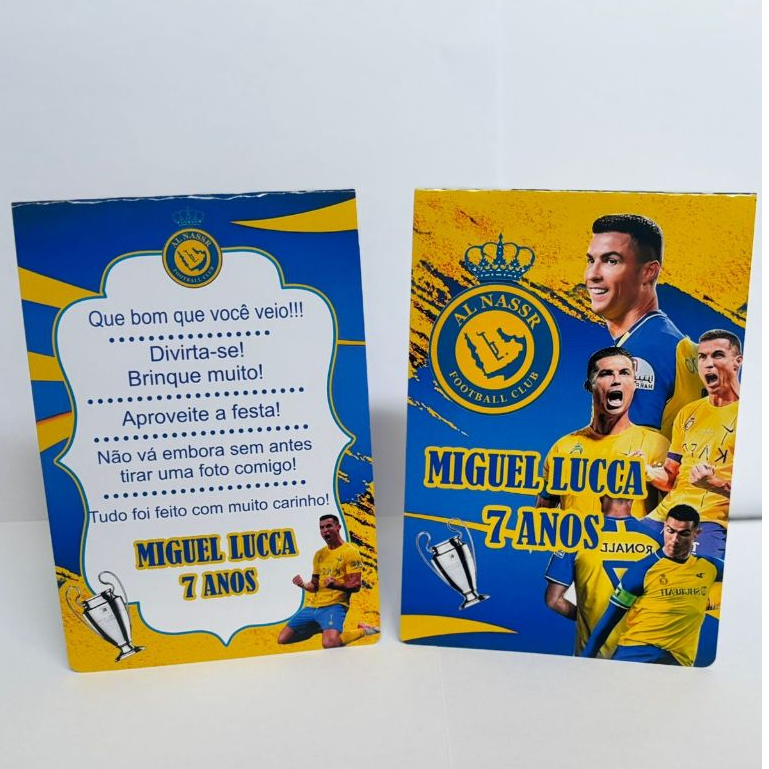 Plaquinha personalizada CRISTIANO RONALDO CR7 AL NASSR - Enfeite centro de mesa aniversario