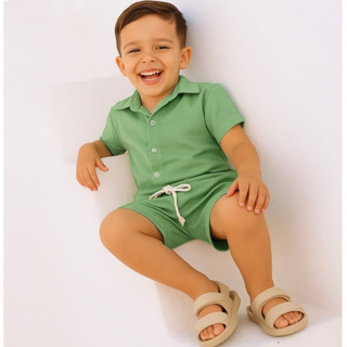 Camisa e Bermuda Infantil Menino Conjunto Mauricinho Verão Botão Confortavel em Oferta na Shopee