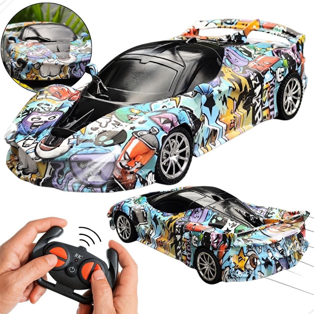 Carrinho Controle Remoto RC 1:18 Ferrari Bugatti Grafite Recarregável Luz LED Infantil - Carrinho colorido
