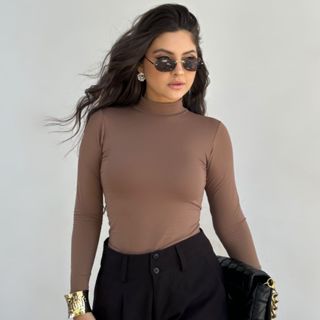 Blusa Feminina Manga Longa Gola Alta Inverno Noite Proteção UV Confortável em Oferta na Shopee