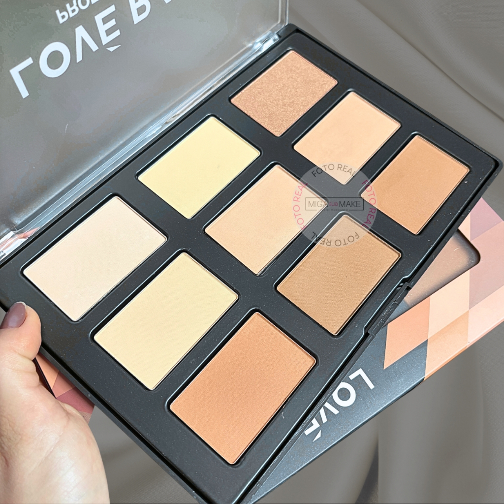Paleta de Pó Facial e Contorno Profissional Maquiagem Compacto 9 Cores e Bronzer Aveludado Love Rain