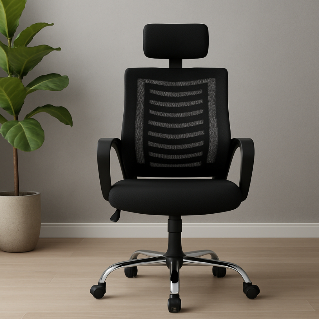 Cadeira de Escritório para Escritórios Presidente com Encosto para Braços e Cabeça Cor Preta