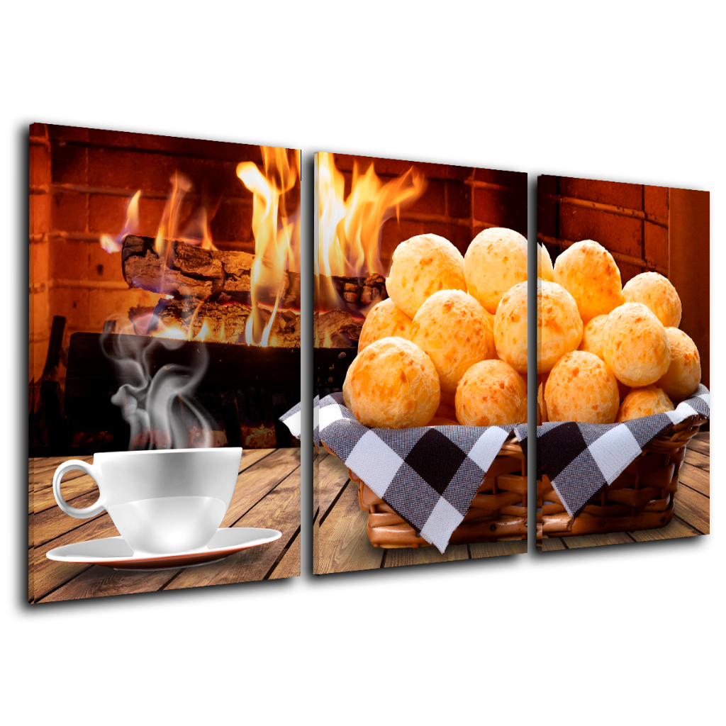 Quadros Decorativos Padaria Pão de Queijo Xícara de Café