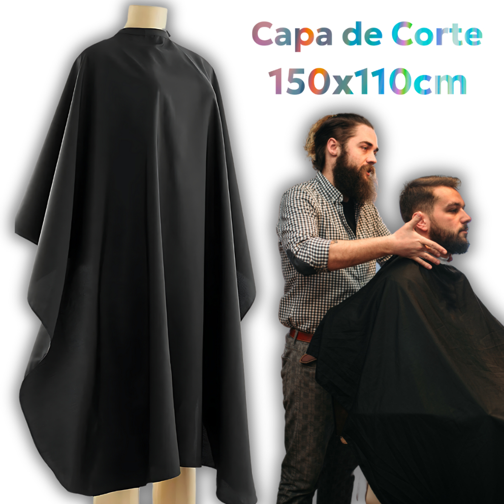 Capa De Corte Cabelo Barbeiro Barbearia Salão Cabeleireiro Preta Extra Grande Cetim Profissional