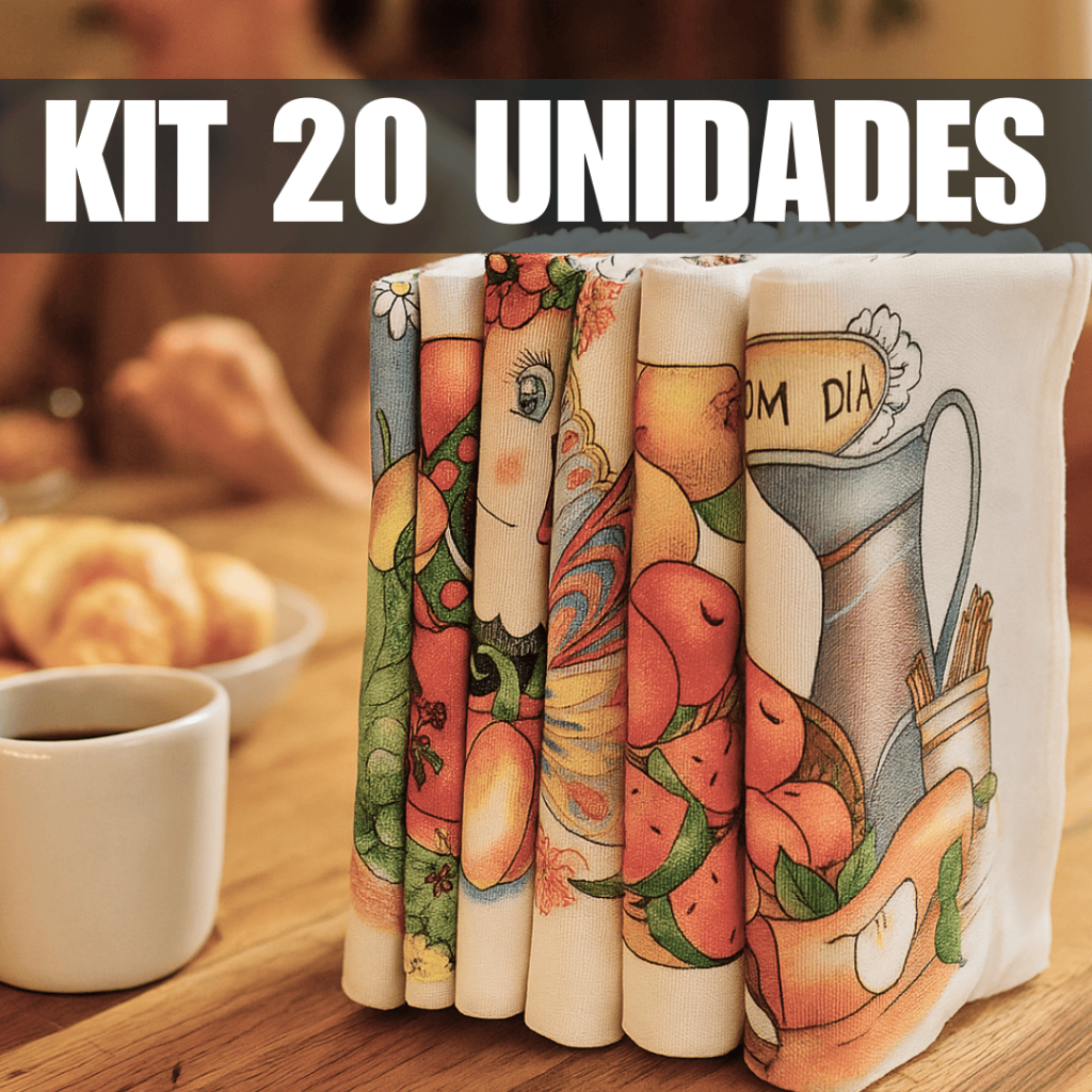 Kit 20 Panos de Prato Estampado 100% Algodão 60x35 – Cozinha, Atacado e Revenda