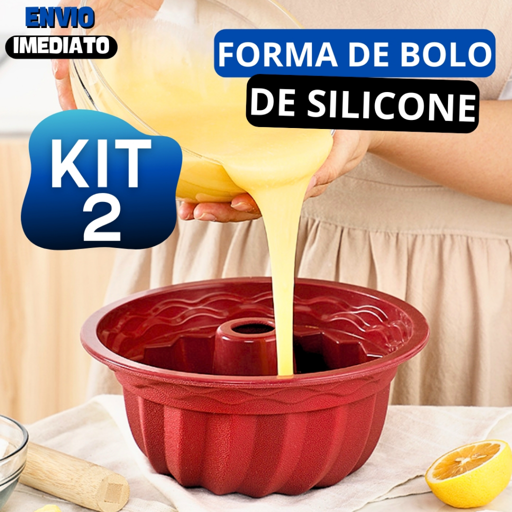 Kit 2 Forma de Silicone Para Bolo Com Furo no Meio Grande Para Forno Fritadeira Air Fryer e Cozinha