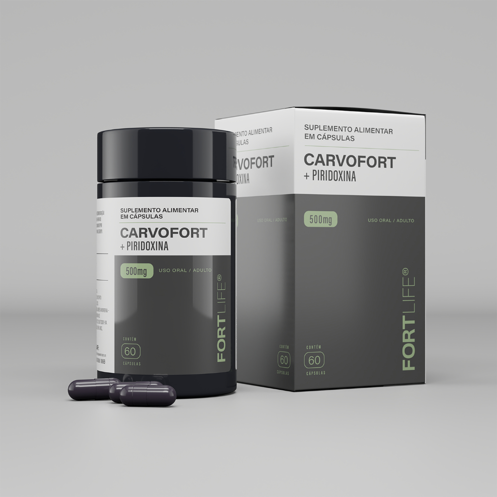 CarvoFort Piridoxina 1X + Carvão Ativado (Desintoxicação, Equilíbrio Digestivo) 60 Cápsulas FORTLIFE
