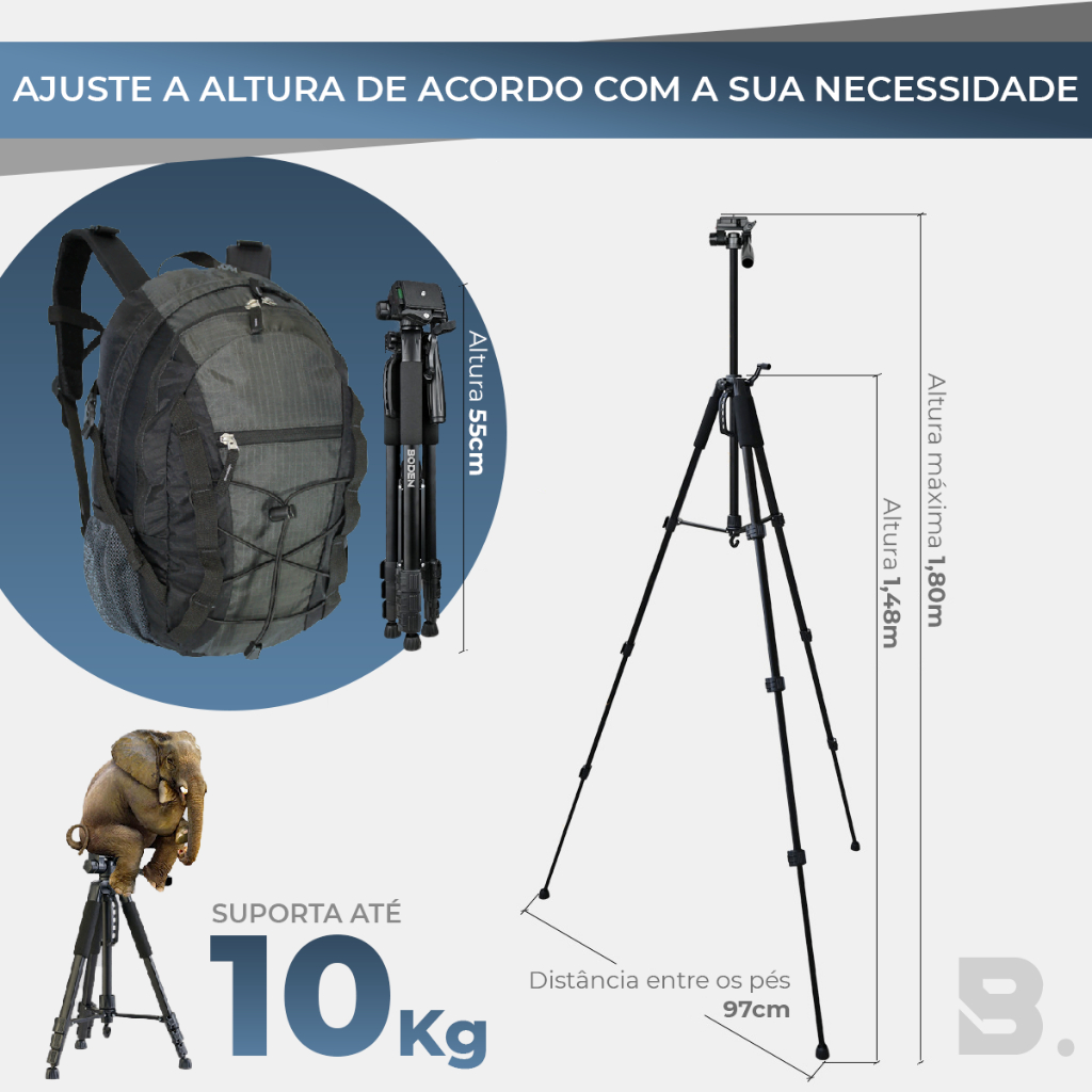 Tripé 1,80m Profissional Universal para Câmera e Celular com Controle Bluetooth — imagem 2 de 2