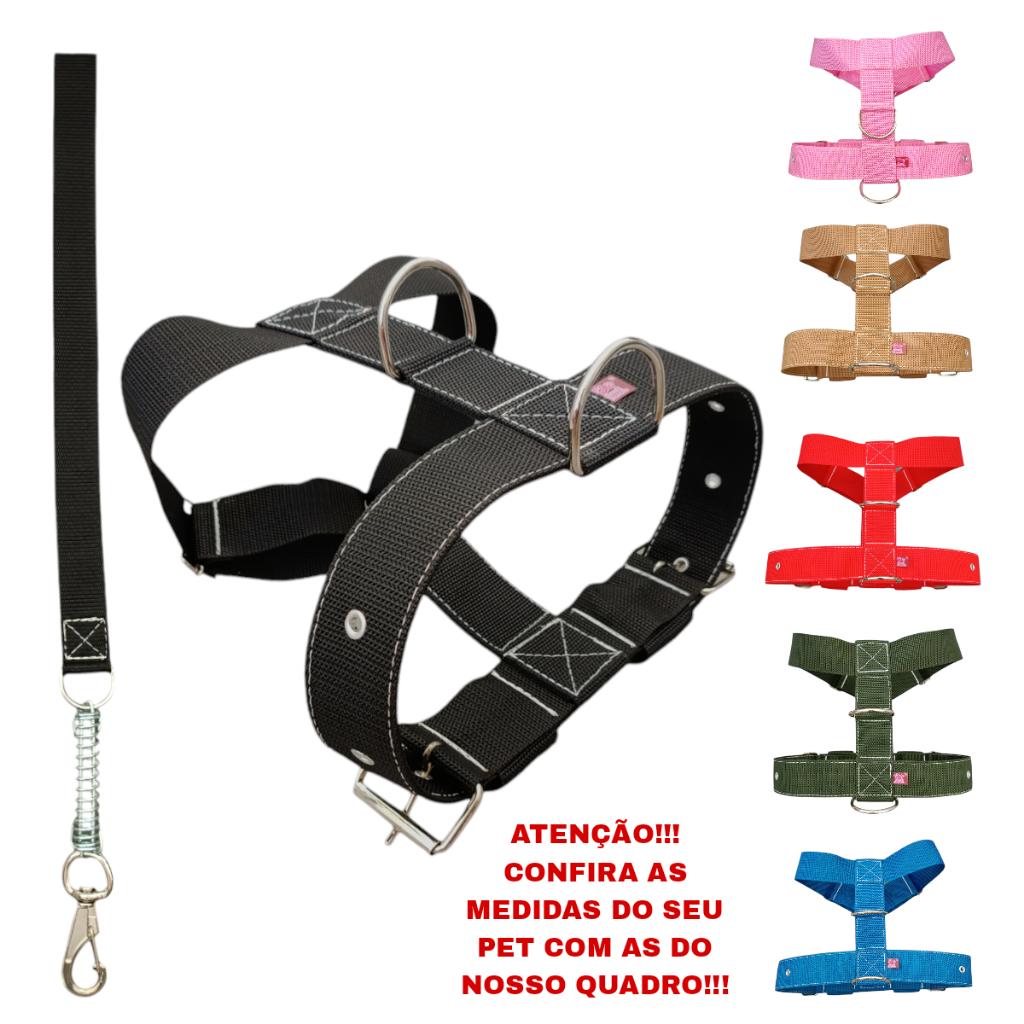 Peitoral Tração Anti-Puxão Grande Porte Fita Reforçada Ferragem De Ferro Com Guia Com Mola Costurado em Oferta na Shopee