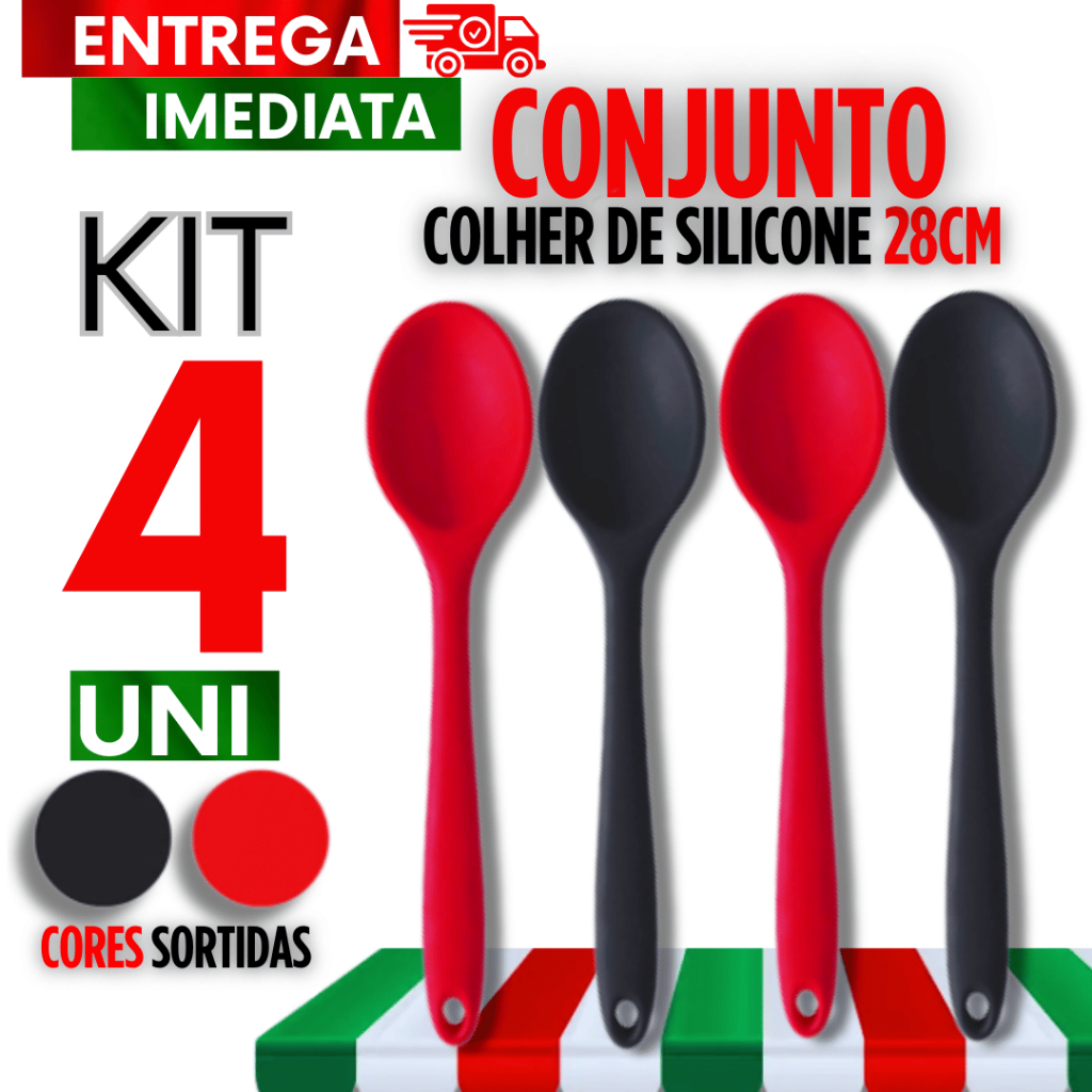 Kit 04 colher de silicone 28CM HM Variáveis Utilidades Durabilidade e Resistencia para sua cozinha