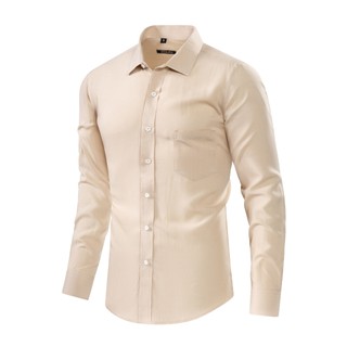 Camisa Casual Masculina de Manga Longa em Linho Slub com Bolso Lisa e Elegante Para usa em festa e formatura