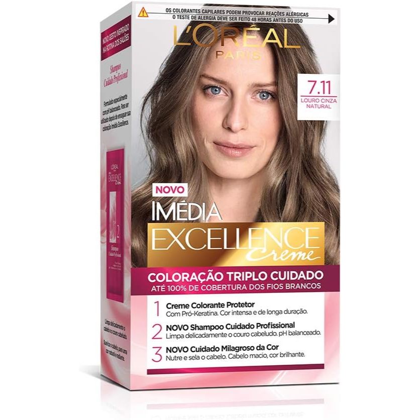 Tinta De Cabelo Imédia Excellence 7.11 Louro Cendre Nattural em Oferta na Shopee