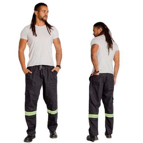 Calça de Uniforme Terminal de Carga Brim Profissional Reforçada Com Faixa Refletiva Verde 38
