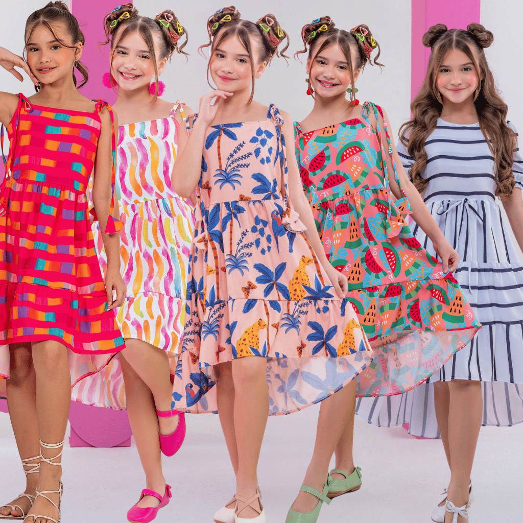 Vestido Elegante Infantil Juvenil Mullet Menina Moda Festa Evangélico Listrado Casual Ciganinha