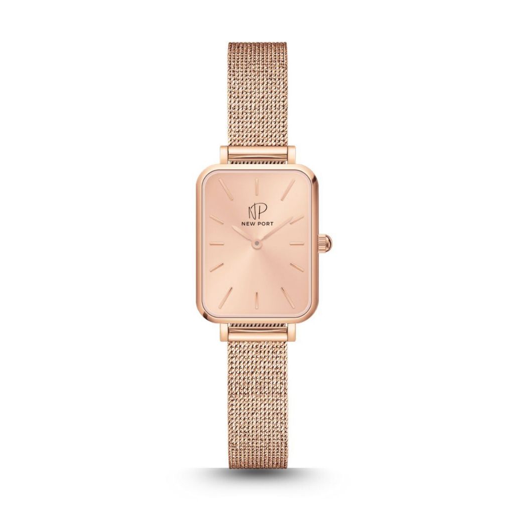 Relógio Feminino Quadrado Elegante Delicado de Pulso Analógico Casual New Port Gold Rosé