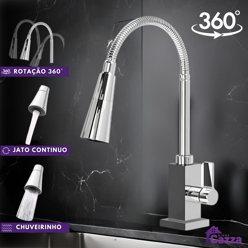 Torneira Pia de Cozinha Gourmet Bancada Mesa Flexível 2 Jatos Duplo Chuverinho Inox Cromado em Oferta na Shopee