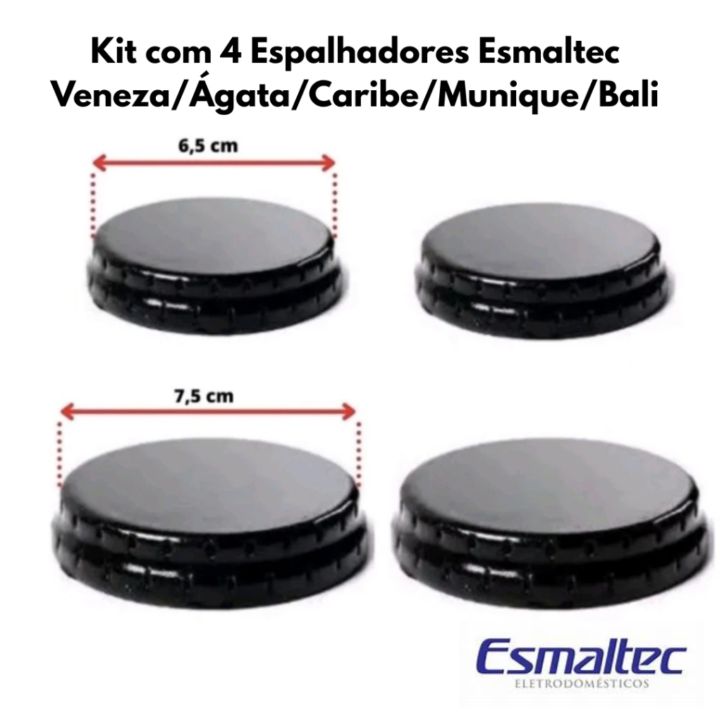 Kit com 4 Espalhadores Esmaltec Tampinhas Queimador do Fogão Esmaltec Veneza/Ágata/Caribe/Munique/Bali