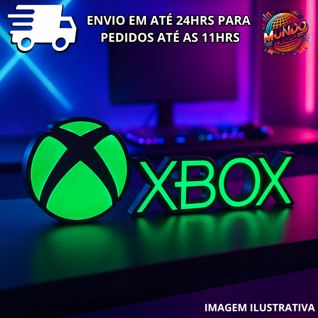 Letreiro Xbox 3D Decorativo Gamer – Placa Geek para Setup | 20cm | 3 Cores Incríveis em Oferta na Shopee
