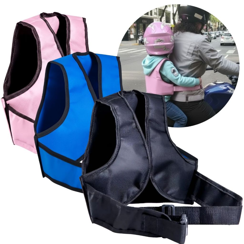 Colete Cinto Segurança Moto Infantil Preto Azul Rosa Criança Garupa Kids