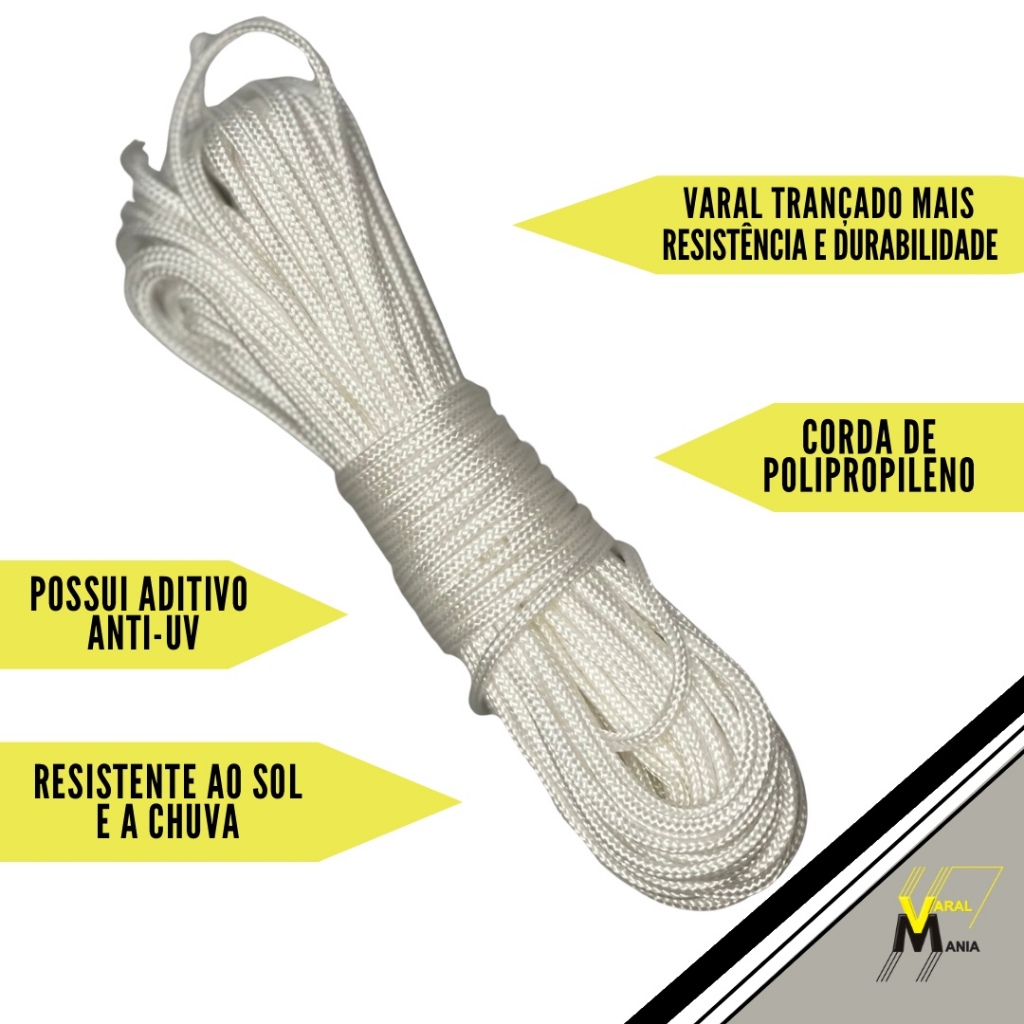 Corda Varal Trançada Resistente com Aditivo Anti UV