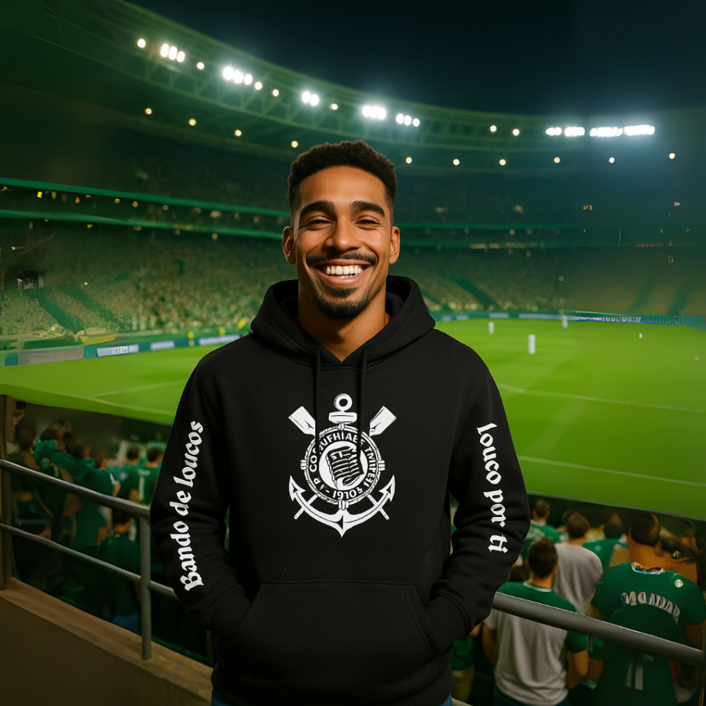 Moletom Masculino Corinthians Somos Loucos por Ti Blusa de Frio Inverno Futebol Torcida Gaviões Fiel