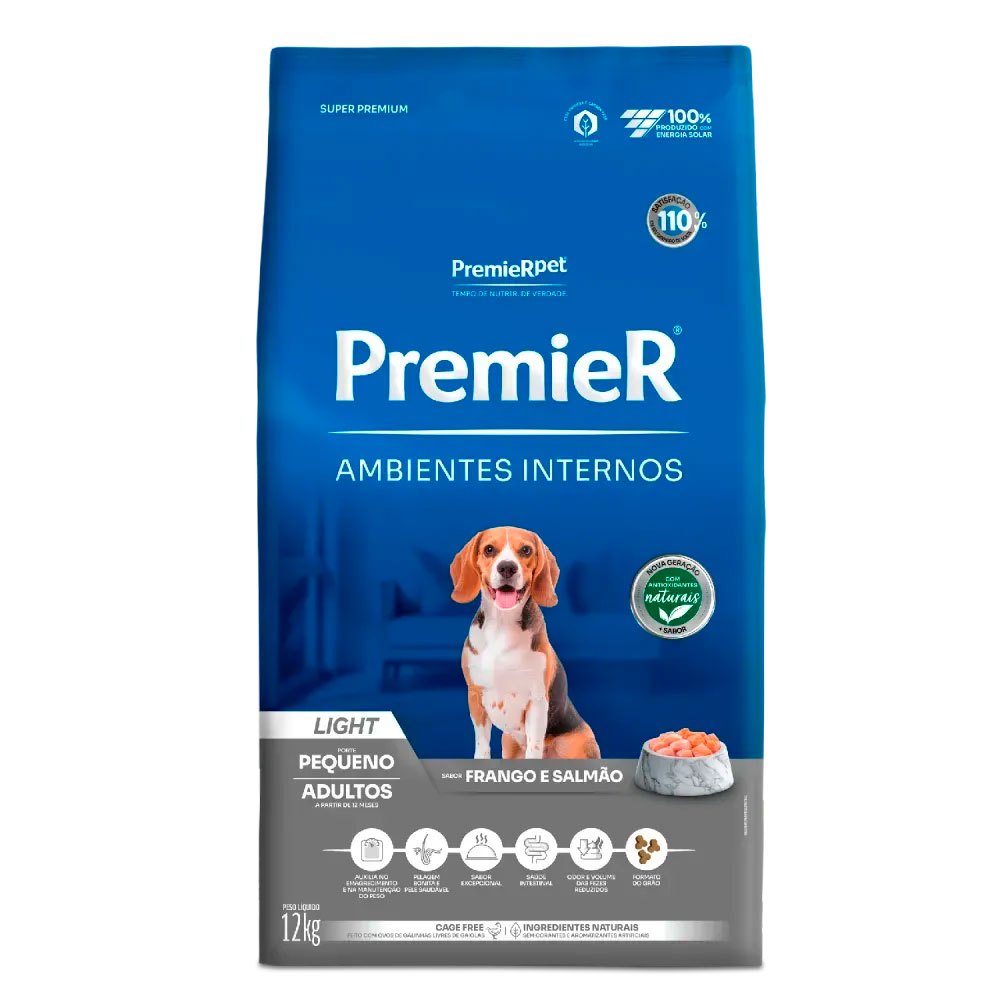 Ração Premier Ambientes Internos Cães Adultos Light 12Kg