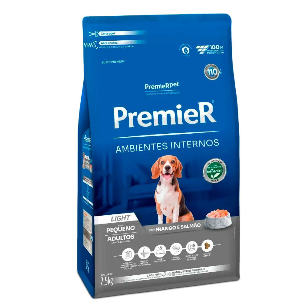Ração Premier Pet Ambientes Internos Light para Cães Adultos de Raças Pequenas 2,5kg