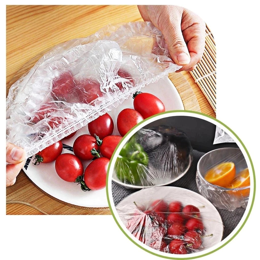 100pcs conjunto de filme plástico descartável PE, capa transparente minimalista para alimentos para cozinha em Oferta na Shopee