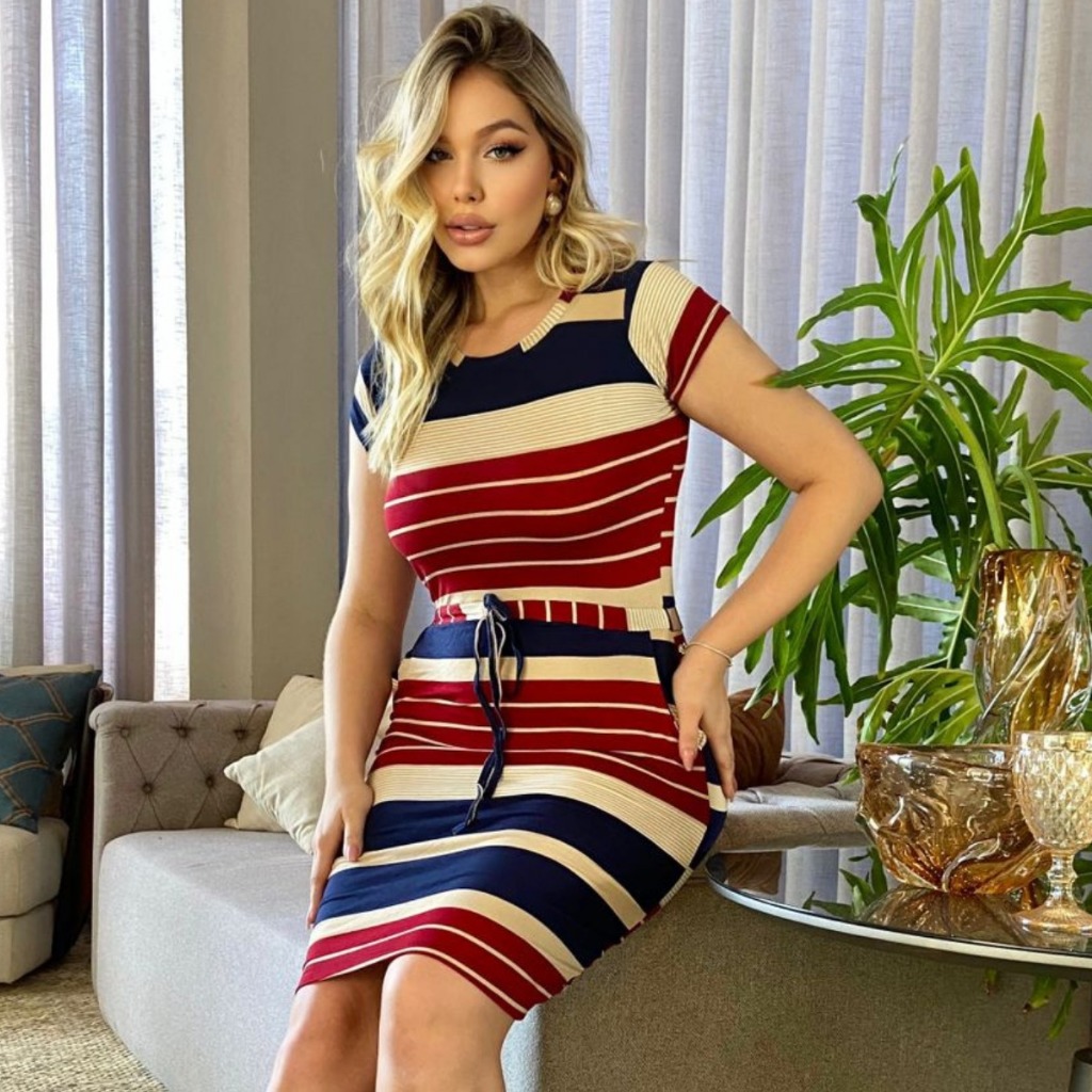 Vestido Listrado Feminino em Viscolycra – Modelo Justo e Confortável